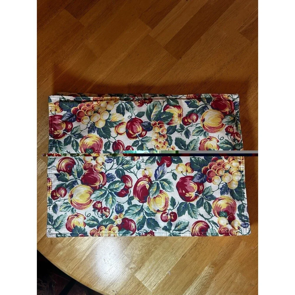 Vintage Fruit Print Reversible Placemats Set of 4 Farmhouse Kitchen Table Decor